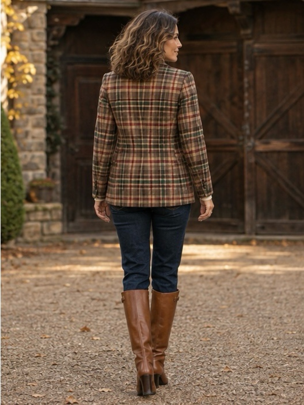 Lauren Ralph Lauren Wool Plaid Shooting Blazer Suede Patch Size 4 - Picture 16 of 16